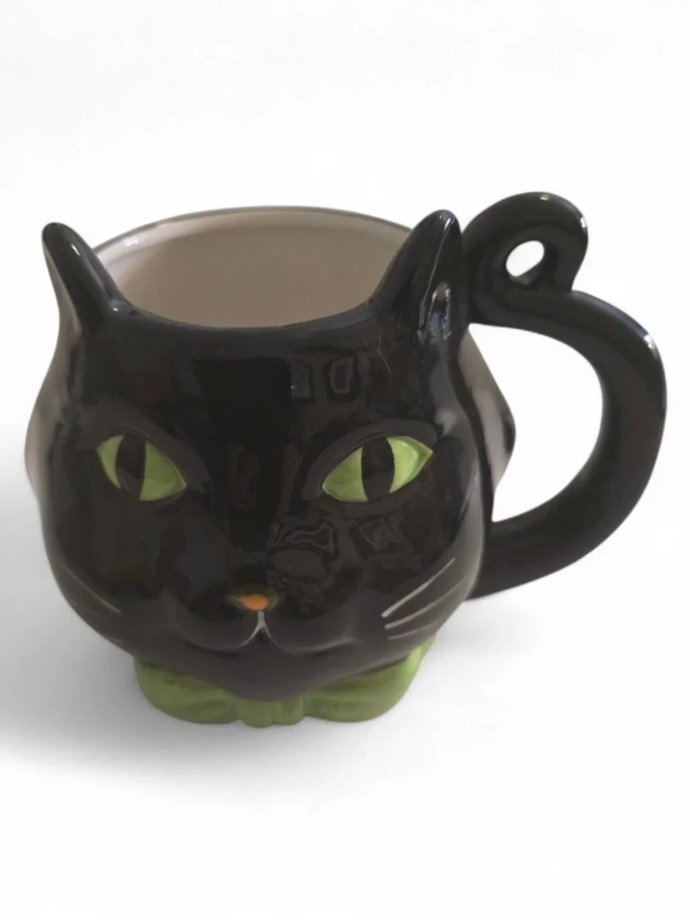 Halloween Black Cat Mug Green Eyes Ceramic Spooky Coffee Cup Gothic Decor